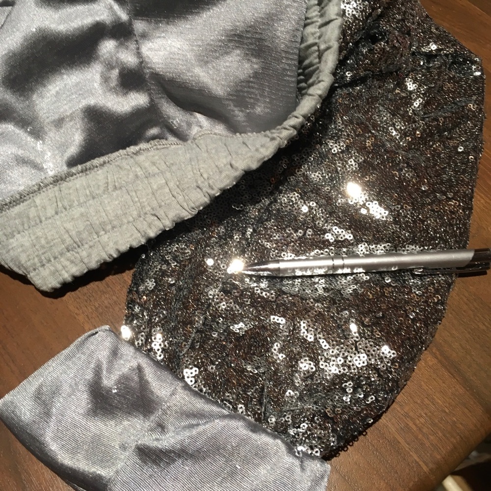 SALE. SILVER SEQUIN ANKLE JOGGERS 1 left - Picture 7 of 8